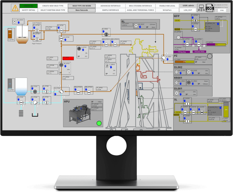 On-screen visualisation of the Testing Management System software interface with Ignition for a drilling tower