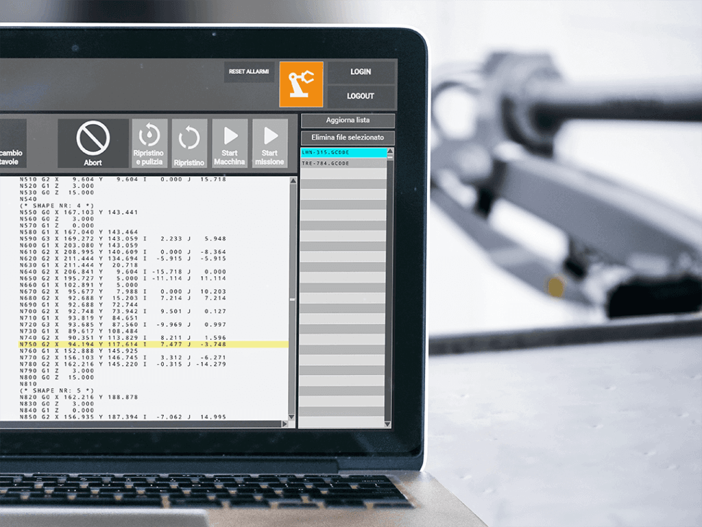 Gasket CAM-robot with G-CODE interpretation software interface