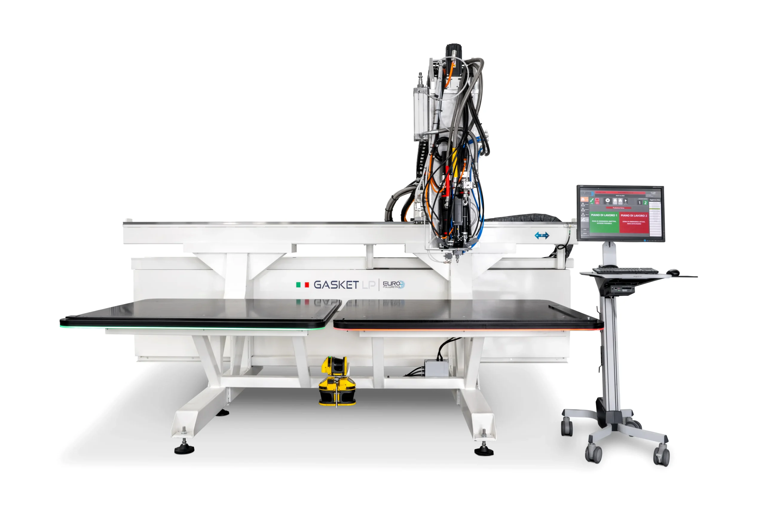 Cartesian robot system with dual table for automated FIPFG gasket dispensing