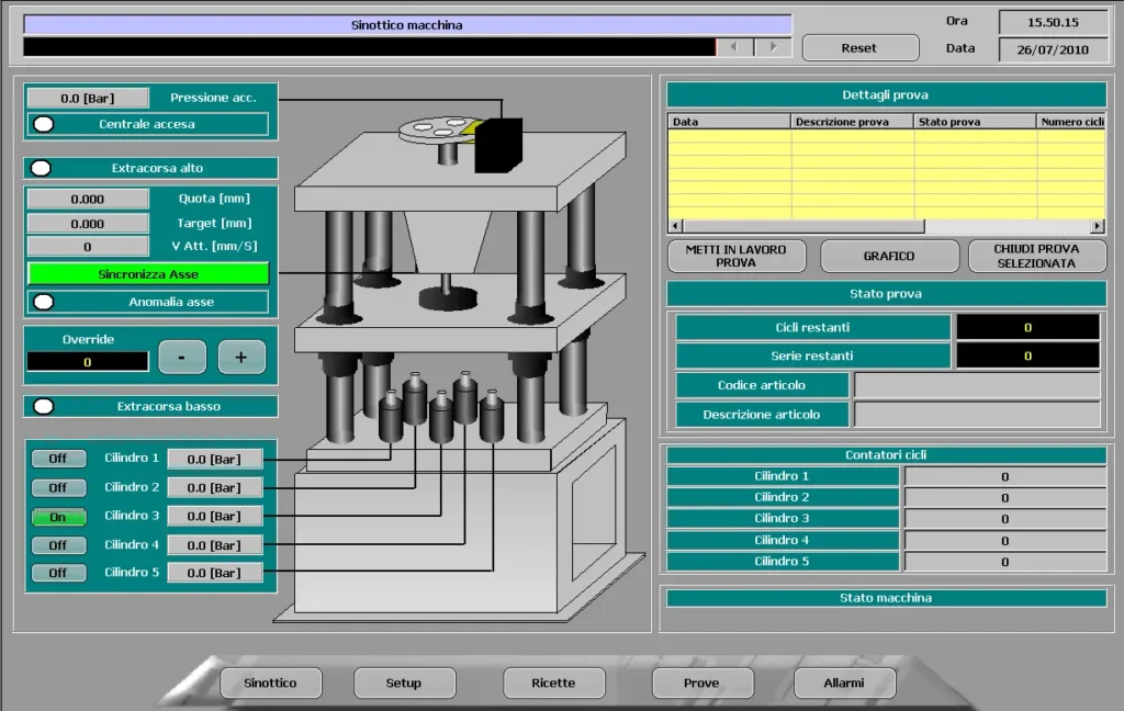 Interfaccia banco collaudo molle a gas