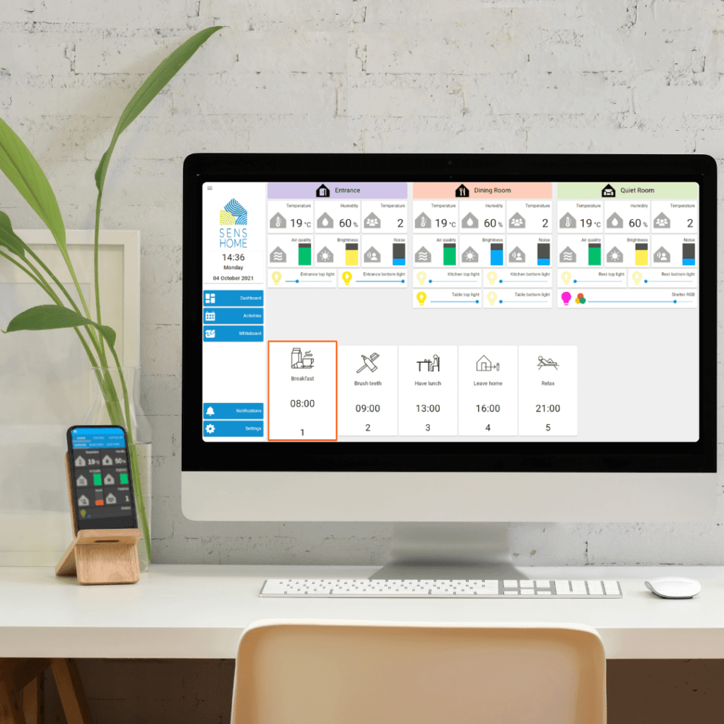 Interfaccia dashboard SENSHome per utenti ASD su smartphone e PC