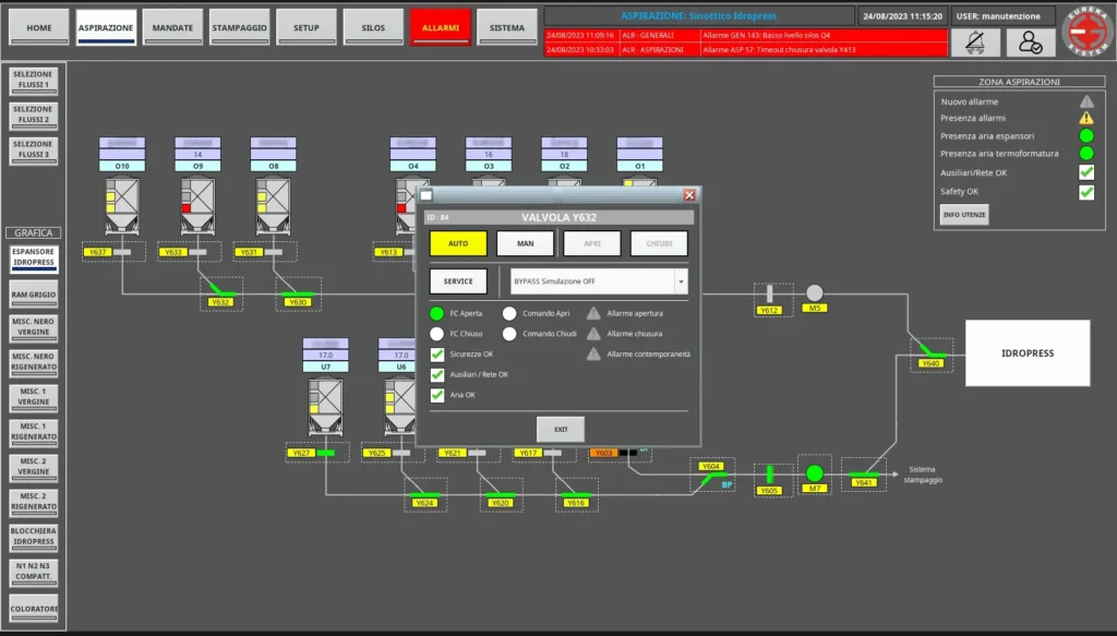 Interfaccia di sinottico impianto di trasporto materiale EPS per sistema di automazione e controllo con Ignition