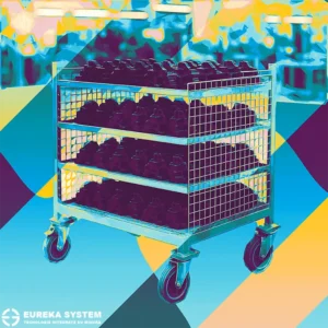 Carrello in produzione con pezzi per automotive
