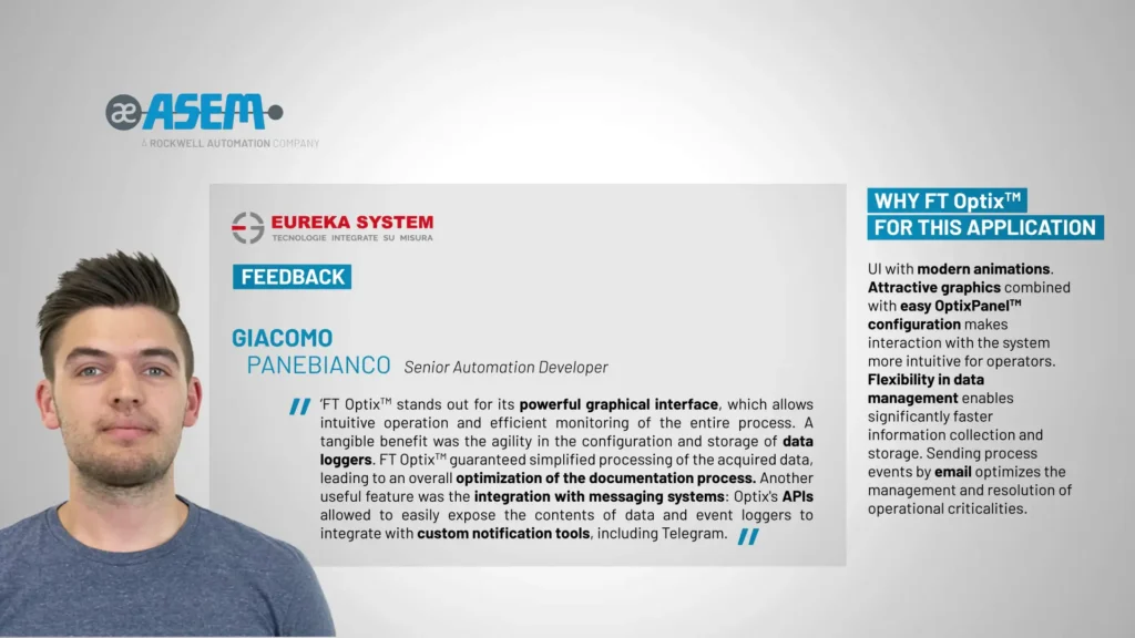 Feedback FT Optix HMI impianto ultrafiltrazione settore alimentare