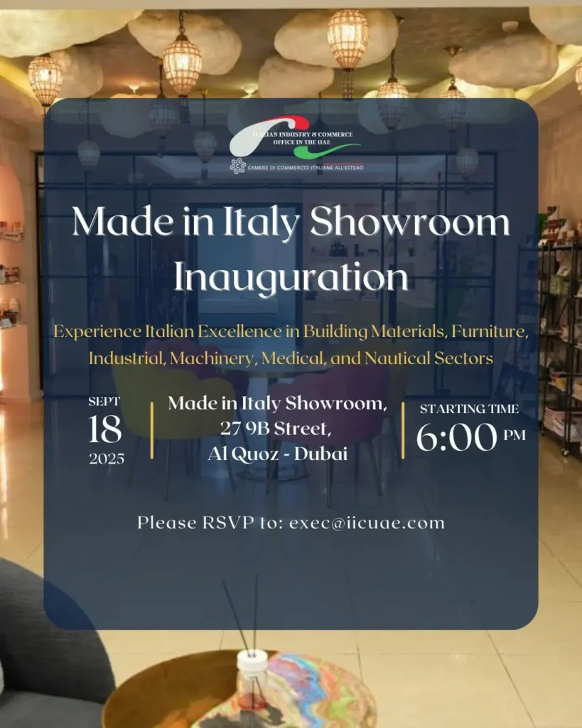 Invito inaugurazione ufficiale Made in Italy Showroom Dubai