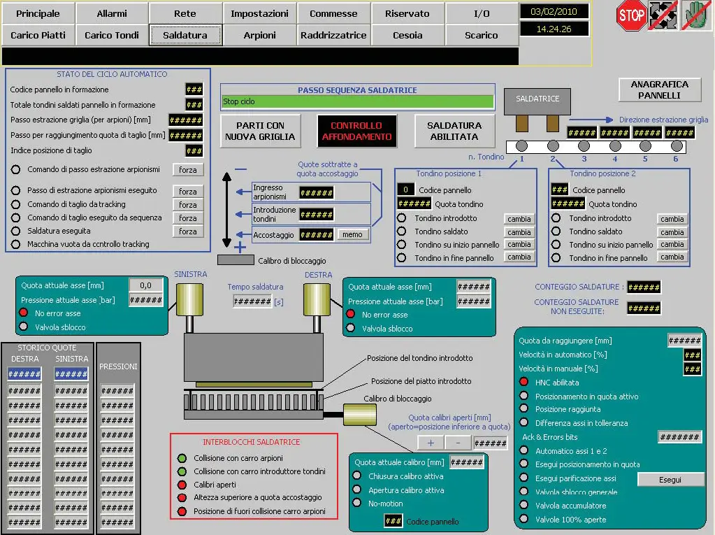 Interfaccia HMI Automazione per macchine per rete elettrosaldata - Saldatura