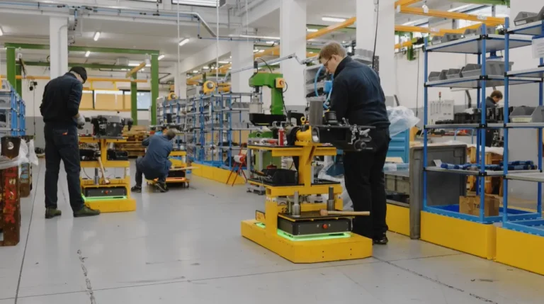 Linea di assemblaggio dinamica con 5 AMR HELKO per Mita Oleodinamica